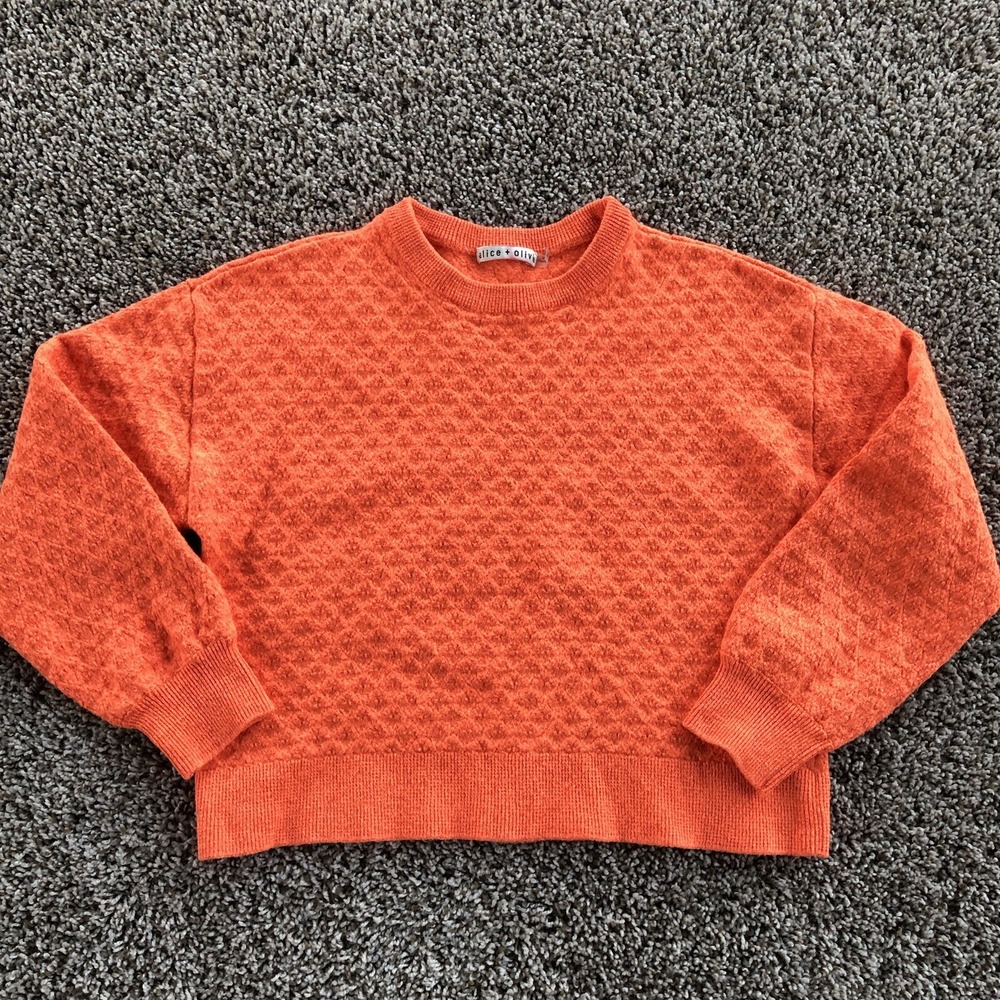 Alice + Olivia Sweater Womens Large Wool Linen Blend Cropped Knit Neon Peach Top